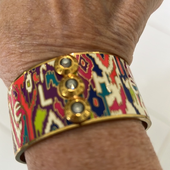 henri bendel Jewelry - HENRI BENDEL MULTI COLORED ENAMEL w GOLD TONE & NAME HINGED CRYSTAL BRACELET